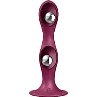 SATISFYER - DOUBLE BALL-R SILICONE DILDO GARNET
