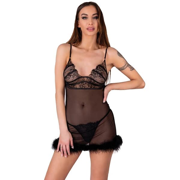 LIVCO CORSETTI FASHION - ZERUNAM SET BABYDOLL + BLACK THONG L/XL